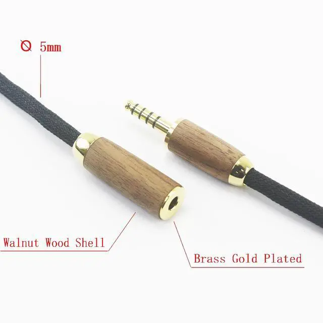Alt view image 4 of 7 - 4.4mm Male to 4.4mm Female Balanced Headphone Audio Adapter Cable Extension Cord 6N OCC Copper Single Crystal Silver Plated Wire Walnut Wood Shell 1.6ft