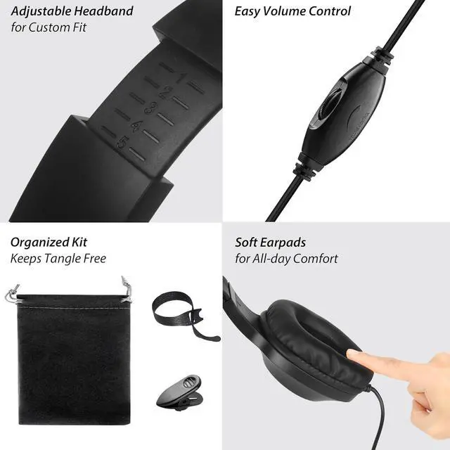 Alt view image 7 of 7 - 20Ft Extra Long Cord Headphones for TV & PC with Volume Control Wired TV Headset with Extension Cable 3.5mm Aux Jack with USB & RCA Adapters for More TVs Senior Friendly