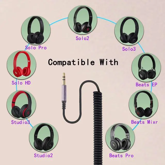 Alt view image 3 of 7 - Solo3 Coiled Audio Cable Compatible with Dre Beats Solo4 Solo PRO Studio3 Marshall Major3 Major4 Headphones 3.5mm Extension Cords with 6.35mm Adapter(4.2ft-14ft)