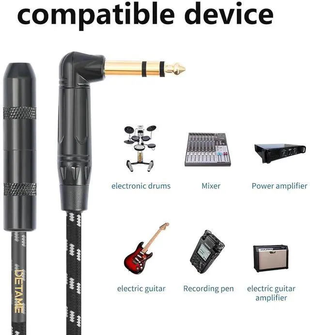 Alt view image 3 of 7 - 6Feet Right Angle 1/4 TRS Male to Female Stereo Audio Cable 6.35mm TRS Male to Female Stereo Headphone Guitar Extension Cable Cord-1 Pack