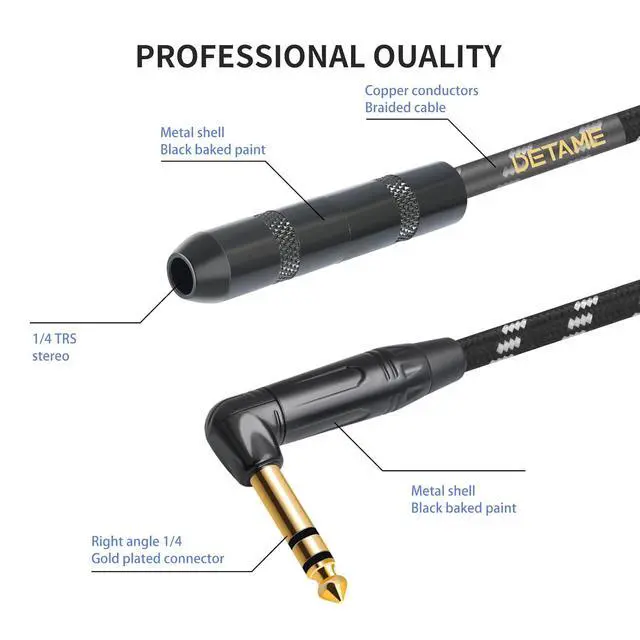 Alt view image 7 of 7 - 6Feet Right Angle 1/4 TRS Male to Female Stereo Audio Cable 6.35mm TRS Male to Female Stereo Headphone Guitar Extension Cable Cord-1 Pack