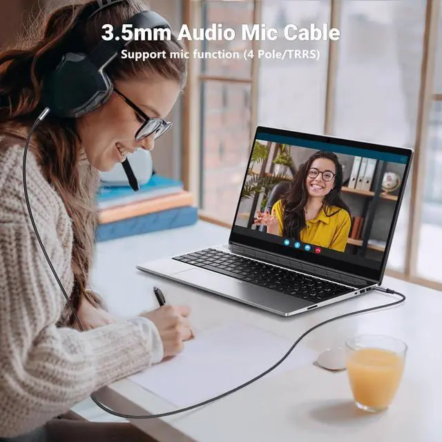 Alt view image 2 of 7 - 3.5mm Audio Cable Braided 4-Pole TRRS Hi-Fi Stereo Jack Shielded Male to Male AUX Cord Compatible with iPad  Phones Tablets Car Home Stereos Headphones Speaker 6FT