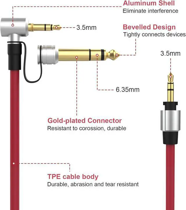Alt view image 3 of 7 - Replacement Audio Aux Auxiliary Extension Cable Compatible with Beats by Dr Dre Solo Studio Pro Detox Edition Headphones (Red)