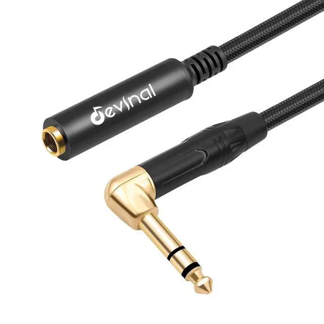 Alt view image 6 of 7 - Right Angle 1/4 Inch TRS Male to 1/4 Inch TRS Female Cable 6.35mm Stereo Headphone Guitar Extension Cord Adapter 1 FT 2 pcs