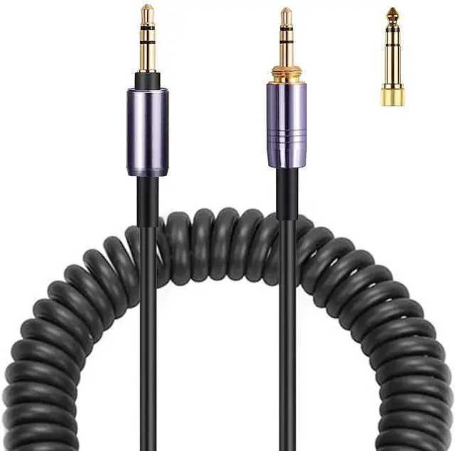 Main image of WH-1000XM4 Coiled Audio Cable Replacement for Sony WH-1000XM5 MDR-950BT WH-XB910N Audio-Technica ATH-M50xBT2 Headphones 3.5mm(1/8) Extension Wire with 6.35mm(1/4) Adapter 14ft