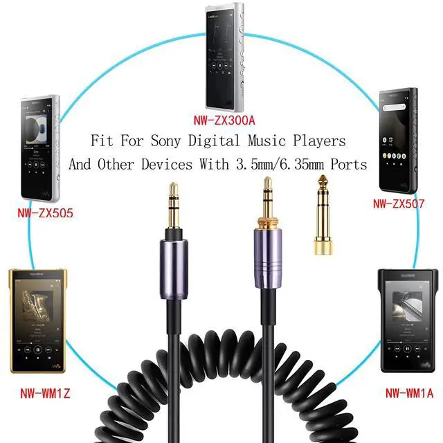 Alt view image 5 of 7 - WH-1000XM4 Coiled Audio Cable Replacement for Sony WH-1000XM5 MDR-950BT WH-XB910N Audio-Technica ATH-M50xBT2 Headphones 3.5mm(1/8) Extension Wire with 6.35mm(1/4) Adapter 14ft