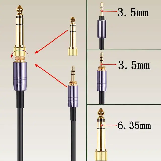 Alt view image 6 of 7 - WH-1000XM4 Coiled Audio Cable Replacement for Sony WH-1000XM5 MDR-950BT WH-XB910N Audio-Technica ATH-M50xBT2 Headphones 3.5mm(1/8) Extension Wire with 6.35mm(1/4) Adapter 14ft