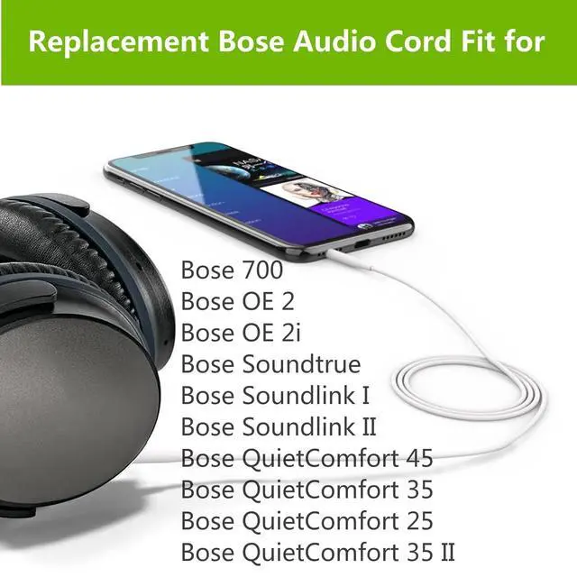 Alt view image 3 of 7 - QC45 Audio Cord Replacement 2.5mm Stereo Jack Cables for  On-Ear 2 OE2i QuietComfort45 QC25 QC35II QC35 Soundlink SoundlinkII SoundTrue NC700 Headphones(White)