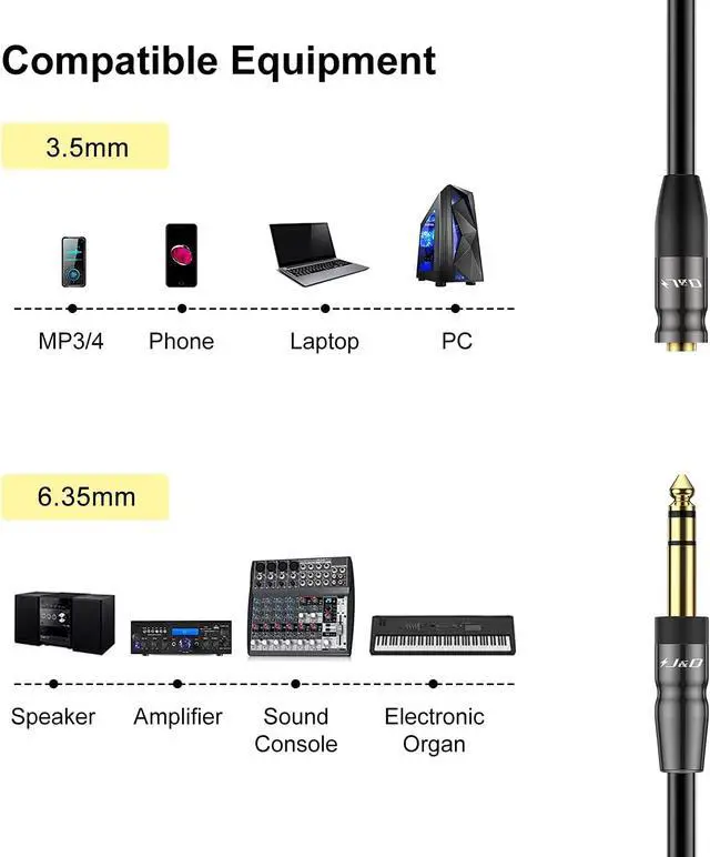 Alt view image 4 of 7 - 1/4 inch to 3.5mm Headphone Adapter Heavy Duty Copper Shell Connecter Joint 3.5mm 1/8 inch Female TRS to 6.35mm Male TRS Stereo Audio Extension Cable 3 Feet