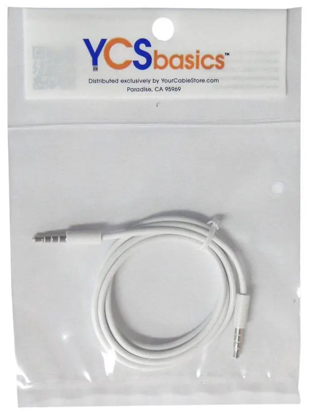 Alt view image 3 of 3 - White 3 Foot 3.5mm Male to Male 4 Conductor Aux/Headphone Cable