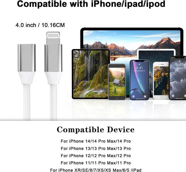 Alt view image 4 of 7 - [ MFi Certified] 9cm Lightning Male to Lightning Female Charger Adapter iPhone Extension Charging Adapter Cable Cord Connector Converter Dongle Compatible with iPhone 14 13 12 11 XS XR X 8 7 6