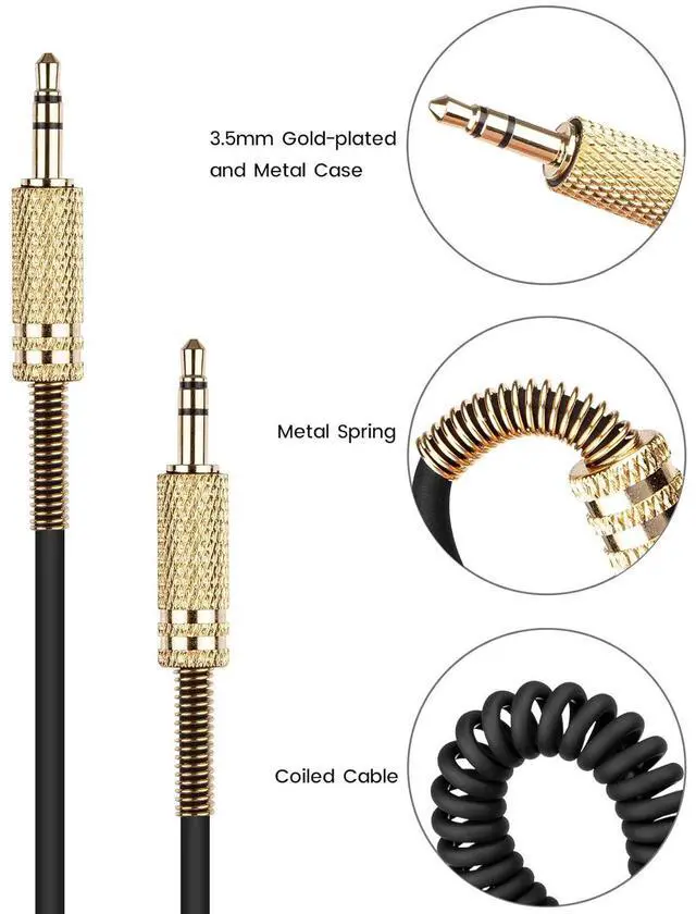 Alt view image 7 of 7 - Aux Cord Coiled Headphone Cable Replacement for car Stereo Alexa Dot Speaker - 3.5mm TRS Male to Male Audio Cable 2ft to 8ft Long