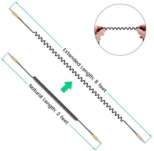 Alt view image 2 of 7 - Aux Cord Coiled Headphone Cable Replacement for car Stereo Alexa Dot Speaker - 3.5mm TRS Male to Male Audio Cable 2ft to 8ft Long