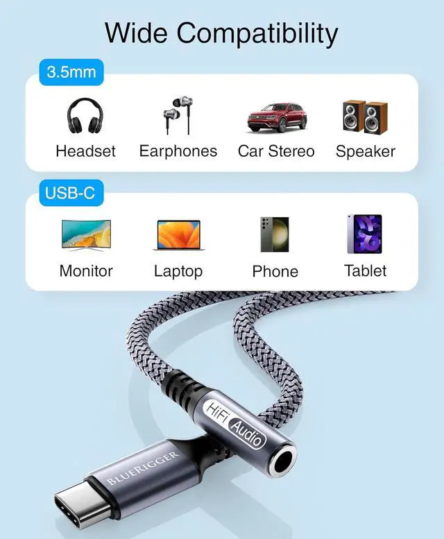 Alt view image 7 of 7 - 3FT Female AUX to USB C Adapter - USB C to 3.5mm Audio Adapter Cable - Compatible with Phone Tablet Laptop