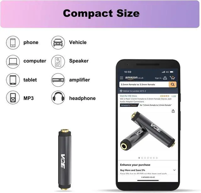 Alt view image 6 of 7 - 3.5mm Female to Female Adapter Gold Plated 1/8 Inch Aux Adapter for 3.5mm Audio Cable Extension 2 Pack Metal Shielded Housing