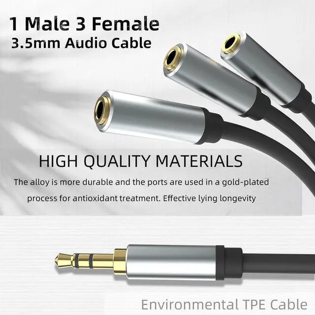 Alt view image 3 of 6 - 3.5mm Stereo Audio Splitter Cable Gold Plated 3.5mm (1/8) TRS 1 Male to 3 Female 3-Way Stereo Aux Splitter 1 Input 3 Output Stereo Audio Distributor Cable (3-Pole)