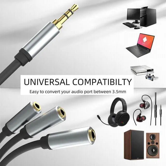 Alt view image 5 of 6 - 3.5mm Stereo Audio Splitter Cable Gold Plated 3.5mm (1/8) TRS 1 Male to 3 Female 3-Way Stereo Aux Splitter 1 Input 3 Output Stereo Audio Distributor Cable (3-Pole)