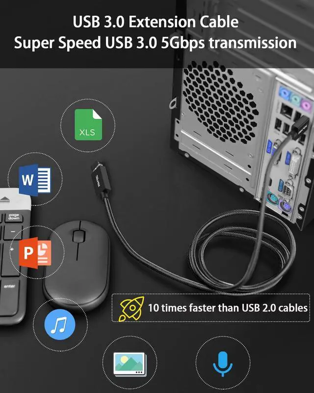 Alt view image 7 of 7 - USB Extension Cable A Male to A Female Cord USB 3.0 Extender Compatible for PS4 PC Laptop TV Headphone Hard Drive Keyboard Mouse Printer Webcam (4FT/1.2M Black)
