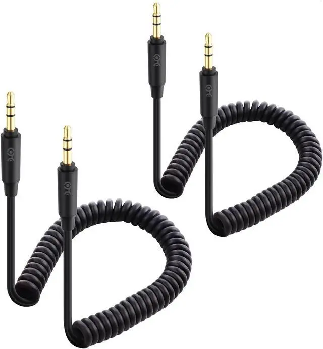 Main image of 2-Pack Coiled 3.5mm Male to Male Stereo Audio Cable - Stretches from 2 to 4 Feet
