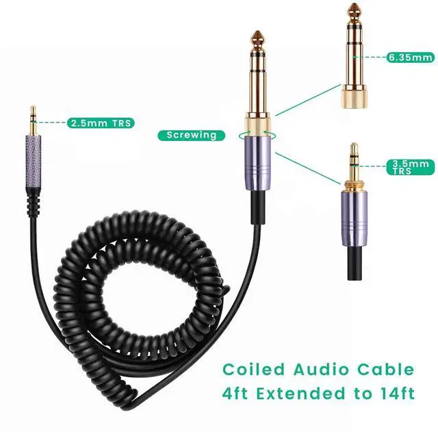 Alt view image 7 of 7 - Coiled Audio Cable Compatible with  QuietComfort Ultra QC45 / QC35 / QC25 / NC700 Headphones 2.5mm to 3.5mm(1/8) Extension Aux Cord 4ft to 14ft
