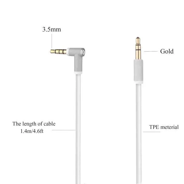 Alt view image 4 of 6 - Replacement Audio Cable Cord with in-line Mic Audio Extension Cable and Remote Control Compatible with Beats by Dr Dre Headphones Solo/Studio/Pro/Detox/Mixr/Executive/Pill (White)