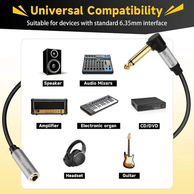 Alt view image 4 of 5 - 2 Feet Right Angle 1/4 inch TS Extension Cable 2-Pack 6.35mm 1/4 TS Male to Female Mono Adapter JackQuarter inch Headphone Guitar Extension Cable Hi-Fi Sound Gold Plated Connectors