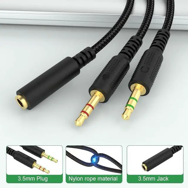 Alt view image 4 of 7 - Replacement Audio Cable Cord Wire with Y Splitter for  Kraken X/BlackShark V2 Pro/ Nari Headphone Gaming Headset Adapter to PC/Speaker/Headphone