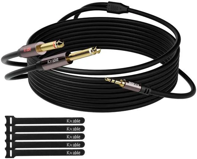 Main image of 1/8 to Dual 1/4 Stereo Cable 25 Feet 3.5mm TRS to 2 x 6.35mm TS Mono Y Splitter Audio Cord Adapter Oxygen-Free Copper OD:5.0MM for PC Mixer Speaker Home Stereo System with 5 Cable Ties