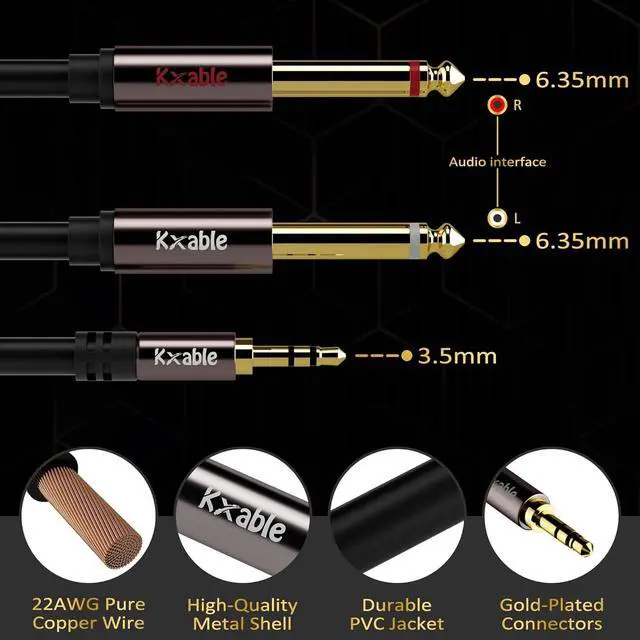 Alt view image 2 of 7 - 1/8 to Dual 1/4 Stereo Cable 25 Feet 3.5mm TRS to 2 x 6.35mm TS Mono Y Splitter Audio Cord Adapter Oxygen-Free Copper OD:5.0MM for PC Mixer Speaker Home Stereo System with 5 Cable Ties