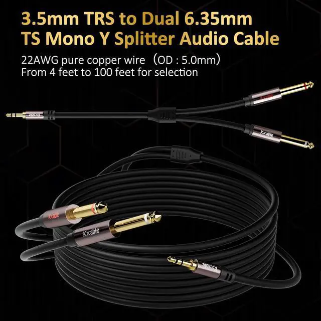 Alt view image 4 of 7 - 1/8 to Dual 1/4 Stereo Cable 25 Feet 3.5mm TRS to 2 x 6.35mm TS Mono Y Splitter Audio Cord Adapter Oxygen-Free Copper OD:5.0MM for PC Mixer Speaker Home Stereo System with 5 Cable Ties