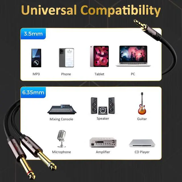 Alt view image 5 of 7 - 1/8 to Dual 1/4 Stereo Cable 25 Feet 3.5mm TRS to 2 x 6.35mm TS Mono Y Splitter Audio Cord Adapter Oxygen-Free Copper OD:5.0MM for PC Mixer Speaker Home Stereo System with 5 Cable Ties