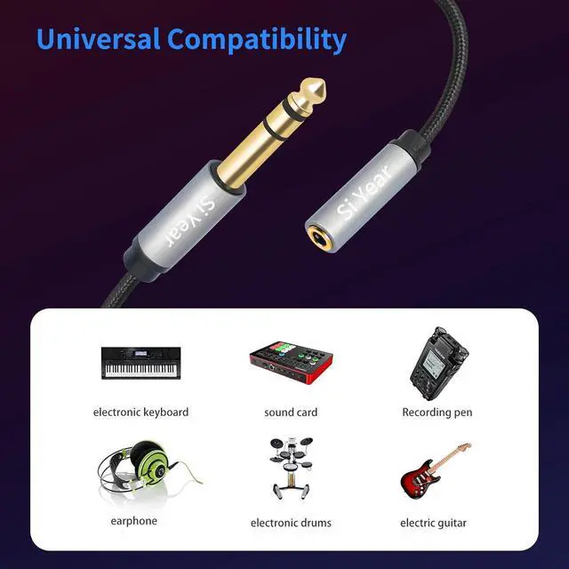 Alt view image 3 of 7 - 1/4 to 3.5mm Headphone Extension Cable 5FT- 6.35mm Quarter inch Male to 1/8 inch Female Stereo Jack Audio Adapter for Amplifiers Speaker Guitar Amp Home Theater Mixing Console (1.5m-2PACK)