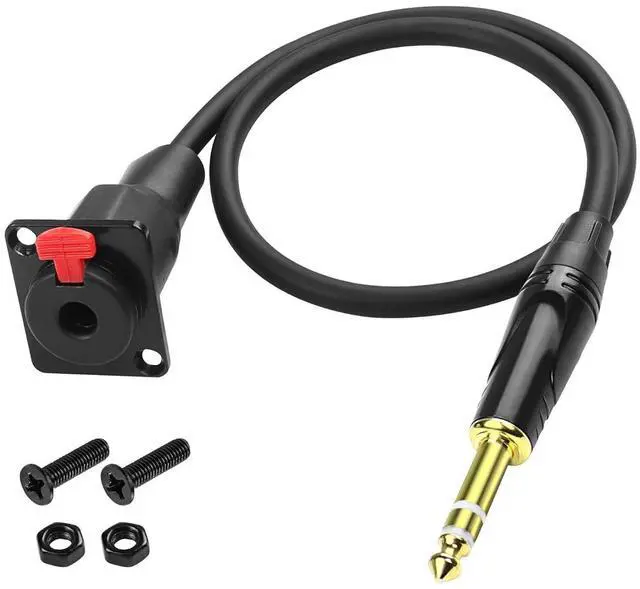 Main image of D-Type 6.35mm 1/4 Female Panel Mount to 6.35mm Male Stereo Connector Cable 6.35mm TRS Female Socket to 6.35mm TRS Male Adapter Cord Speaker Headphone Extension Cable-0.5M/1.6FT Red