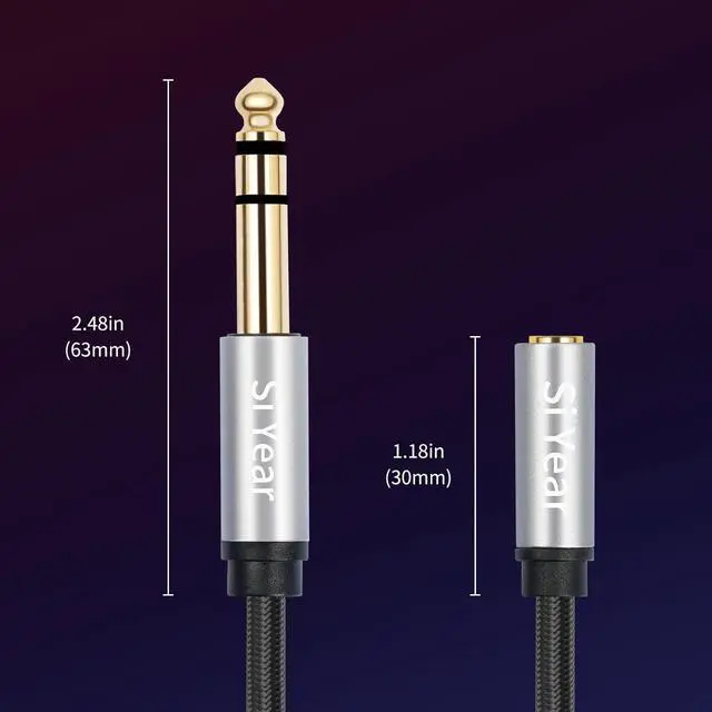 Alt view image 6 of 7 - 1/4 to 3.5mm Headphone Extension Cable 5FT- 6.35mm Quarter inch Male to 1/8 inch Female Stereo Jack Audio Adapter for Amplifiers Speaker Guitar Amp Home Theater Mixing Console (1.5m-2PACK)
