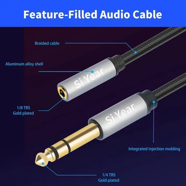 Alt view image 7 of 7 - 1/4 to 3.5mm Headphone Extension Cable 5FT- 6.35mm Quarter inch Male to 1/8 inch Female Stereo Jack Audio Adapter for Amplifiers Speaker Guitar Amp Home Theater Mixing Console (1.5m-2PACK)