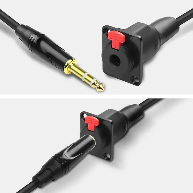 Alt view image 4 of 7 - D-Type 6.35mm 1/4 Female Panel Mount to 6.35mm Male Stereo Connector Cable 6.35mm TRS Female Socket to 6.35mm TRS Male Adapter Cord Speaker Headphone Extension Cable-0.5M/1.6FT Red