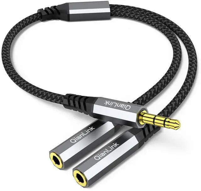 Main image of Headphone Splitter 3.5mm Male to 2 Female Ports 1ft/0.30m Extension Cable for PS4 PS5 Xbox Switch PC Gaming Headsets Phone Tablet & More
