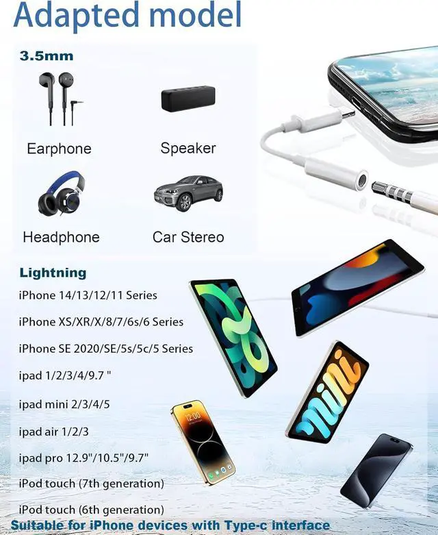 Alt view image 2 of 7 - 2Pack Lightning to 3.5mm iPhone Headphone Adapter Aux Audio Dongle with Aux Cord Headphone Jack Adapter Compatible with iPhone 14 13 12 11 X XS 8 7  MFi Certified