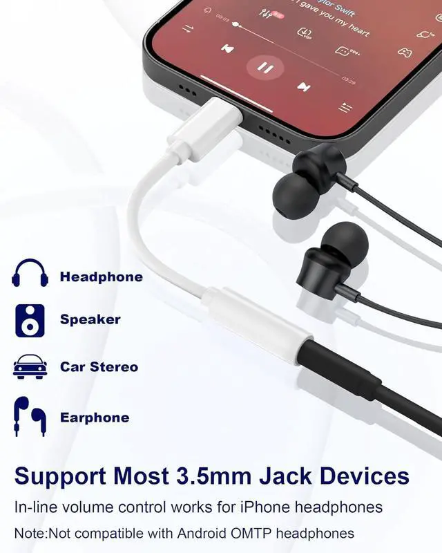 Alt view image 3 of 7 - 2Pack Lightning to 3.5mm iPhone Headphone Adapter Aux Audio Dongle with Aux Cord Headphone Jack Adapter Compatible with iPhone 14 13 12 11 X XS 8 7  MFi Certified