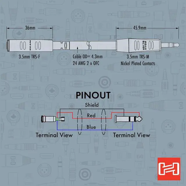Alt view image 5 of 6 - HXMM-025 Pro Headphone Extension Cable REAN 3.5 mm TRS to 3.5 mm TRS 25 Feet
