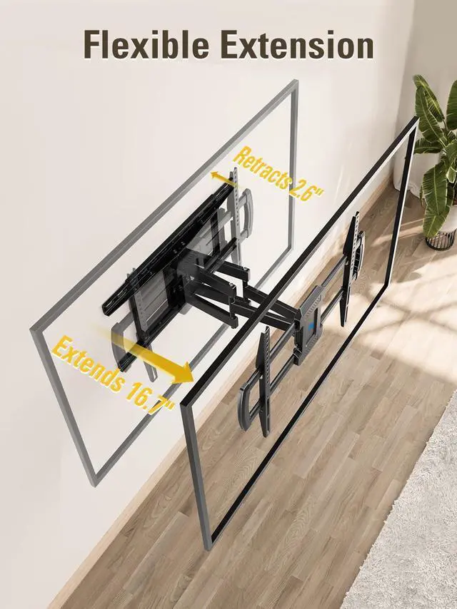 Alt view image 4 of 7 - TV Wall Mounts Bracket for Most 42-84 Inch TVs UL Listed Premium TV Mount Full Motion with Articulating Arms Max VESA 600x400mm and 100LBS Fits 16 18 24 Studs MD2296-24K