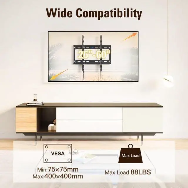 Alt view image 6 of 7 - Tilting TV Mounts for Most 26-60 Inch LED LCD TVs up to VESA 400 x 400mm and 88 LBS Loading Capacity TV Wall Mount with Unique Strap Design for Easily Lock and Release MD2268-MK
