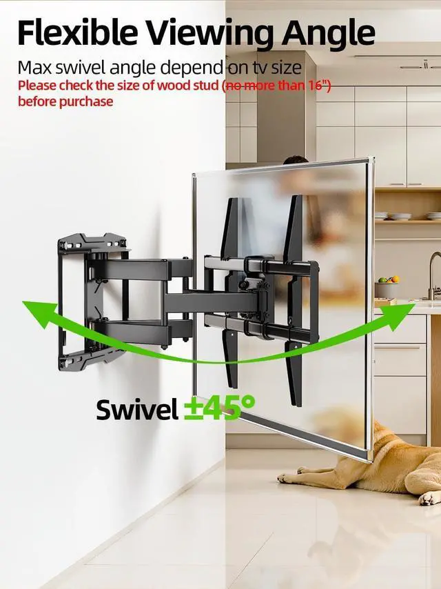 Alt view image 6 of 7 - USX Mount Full Motion TV Wall Mount for 42-85 inch TV Mount Swivel and Tilt Wall Mount Bracket with Dual Articulating Arms Up to 132lbs VESA 600x400mm Max 16 Wood Studs UL Listed XML019