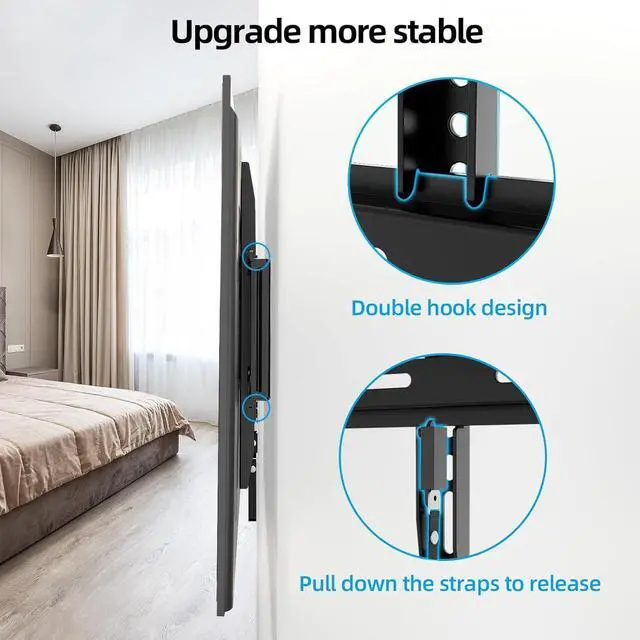 Alt view image 5 of 7 - HOME VISION Heavy Duty Fixed TV Wall Mount for Most 32-86 Inch Flat TVs, Max VESA 600X400mm up to 165lbs Fits 16/18/24 Inch Wood Studs, Universal Low Profile Wall Mount TV Bracket, Space Saving HV8601