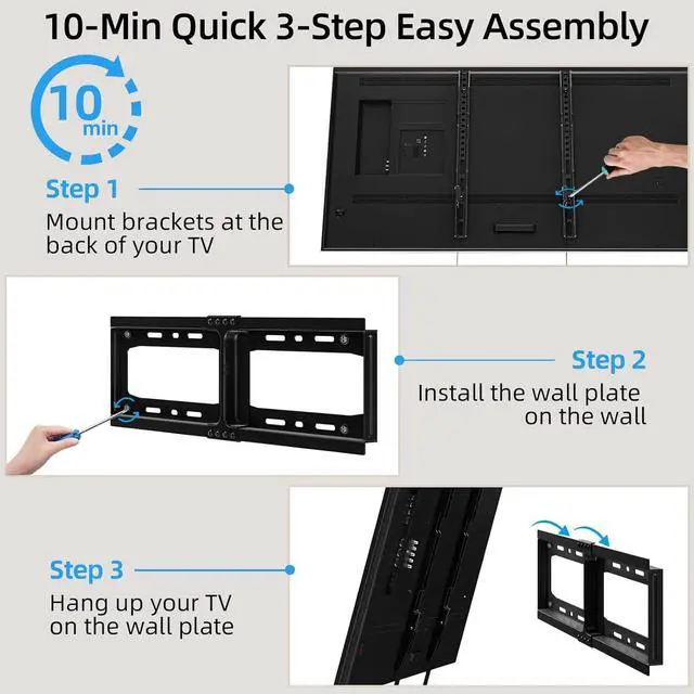 Alt view image 6 of 7 - HOME VISION Heavy Duty Fixed TV Wall Mount for Most 32-86 Inch Flat TVs, Max VESA 600X400mm up to 165lbs Fits 16/18/24 Inch Wood Studs, Universal Low Profile Wall Mount TV Bracket, Space Saving HV8601