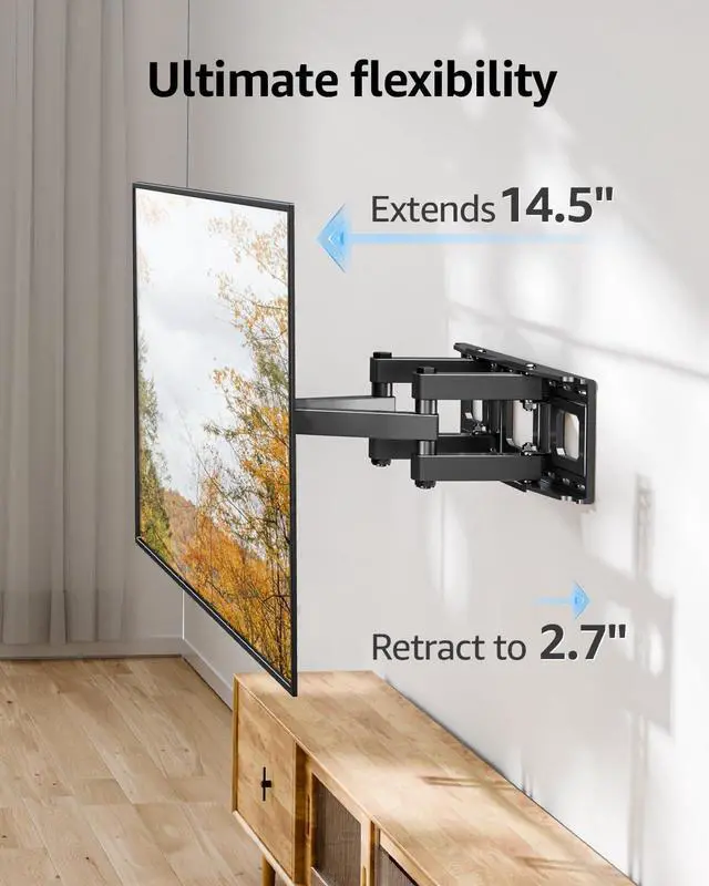 Alt view image 3 of 7 - EconoMe TV Wall Mount for Most 32-65 inch Flat Screen/LED/4K TVs, TV Mount with Swivel and Tilt Articulating Dual Arms, Full Motion Wall Mount up to 16 Stud, Max VESA 400X400mm, up to 99lbs