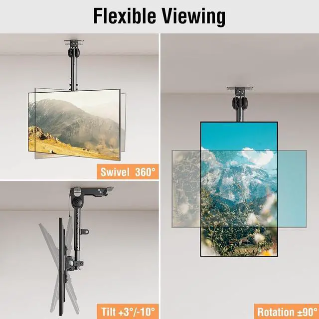 Alt view image 5 of 7 - Flip Down Ceiling TV Mount for Most 14-40 Inch TVs Floding TV Mount for Flat and Pitched Roof Height Adjustable Full Motion tv Bracket 360° Swivel Max VESA 200x200mm up to 22 Lbs YD3030