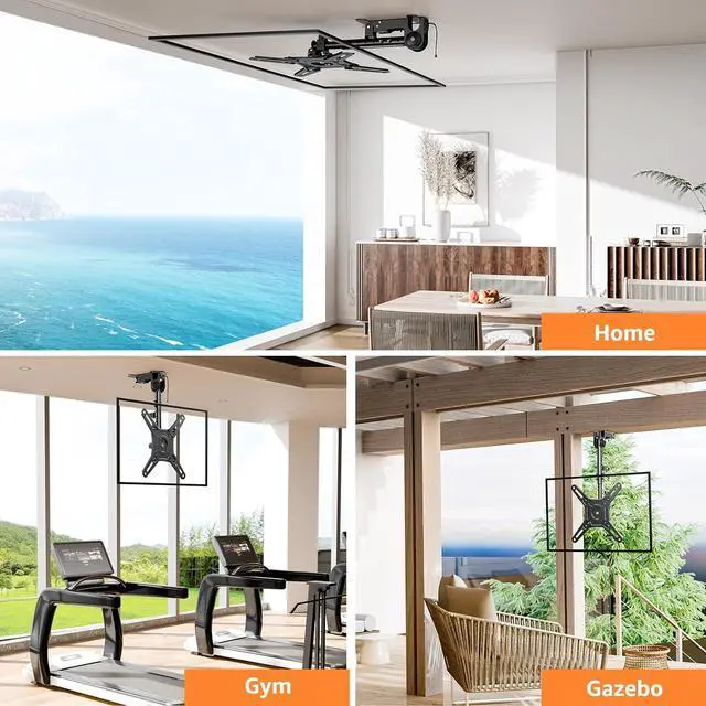 Alt view image 6 of 7 - Flip Down Ceiling TV Mount for Most 14-40 Inch TVs Floding TV Mount for Flat and Pitched Roof Height Adjustable Full Motion tv Bracket 360° Swivel Max VESA 200x200mm up to 22 Lbs YD3030