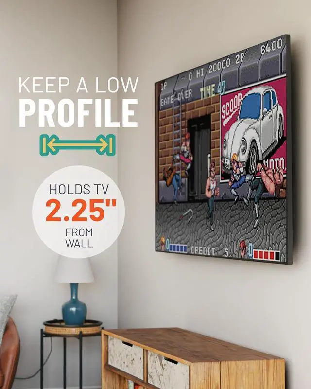 Alt view image 3 of 7 - Heavy Duty TV Wall Mount Bracket for TVs Up to 90 - Low Profile Design Holds TV Only 2.25 from Wall - Fast Install with Template & Level After Mounting - Pull Strings for Cable Access