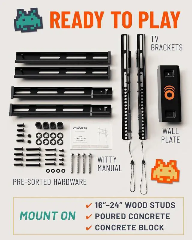 Alt view image 7 of 7 - Heavy Duty TV Wall Mount Bracket for TVs Up to 90 - Low Profile Design Holds TV Only 2.25 from Wall - Fast Install with Template & Level After Mounting - Pull Strings for Cable Access